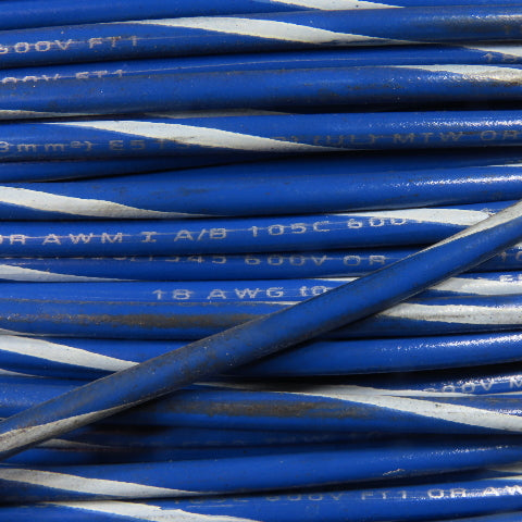 18AWG MTW AWM Blue White Stripe Stranded Copper Wire 600V 1050'