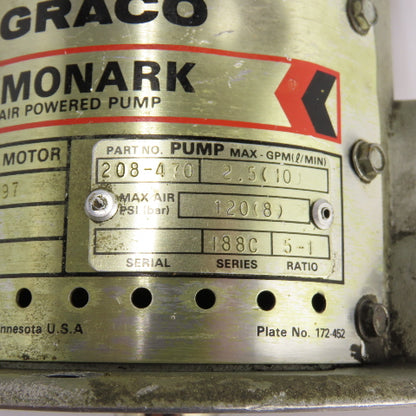 Graco 208-470 Monark Air Powered Transfer Pump 5:1 Ratio 120 PSI 2.5GPM