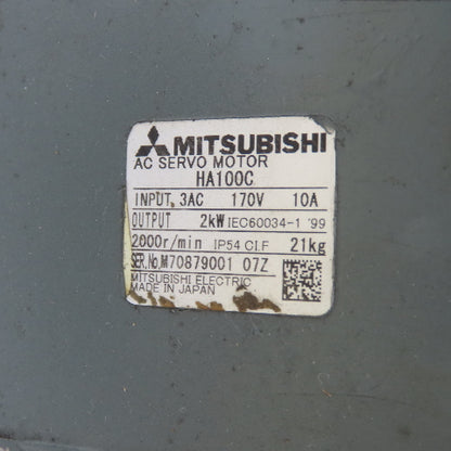 Mitsubishi HA100C 2kW AC Servo Motor 170V 2000RPM 10A 3Ph (No Encoder)