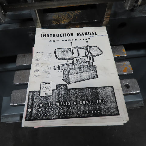 W.F. Wells W-9 1Hp 115/230V 1Ph Twin Post Manual Horizontal Bandsaw