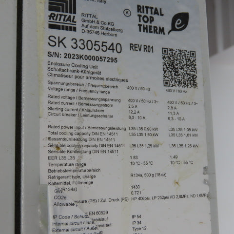 Rittal SK 3305540 Top Therm Electrical Enclosure Air Conditioner 460V 3PH