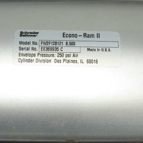 Schrader Bellows FW2F128121 8.500 Pneumatic Air Cylinder 250 PSI 8.5" Stroke
