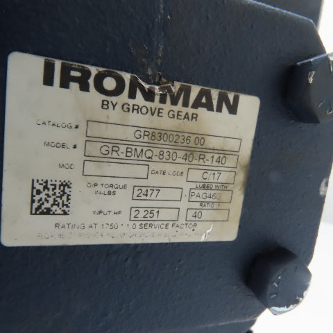 Iron Man GR8300236.00 GR-BMQ-830-40-R-140 40:1 Ratio Right Angle Gear Reducer