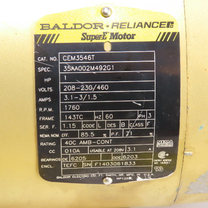 Baldor CEM3546T 1HP AC Electric Motor 230/460V 3Ph 1760RPM 143TC Frame
