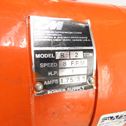 CM Lodestar Model R 2 Ton 4000LB Electric Chain Hoist 8FPM 3Ph 230/460V 20' Lift