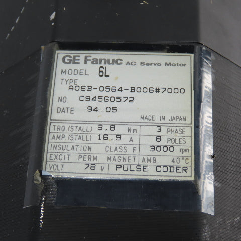 GE Fanuc A06B-0564-B006#7000 AC Servo Motor 78V 3Ph 8 Poles 3000RPM