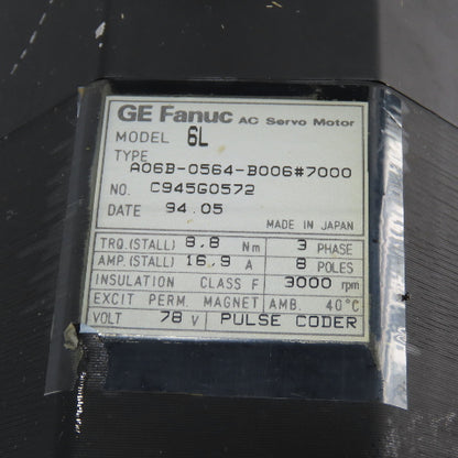 GE Fanuc A06B-0564-B006#7000 AC Servo Motor 78V 3Ph 8 Poles 3000RPM