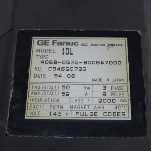 GE Fanuc A06B-0572-B006 #7000 AC Servo Motor 143V 50Nm 52A 8-Pole 2000RPM