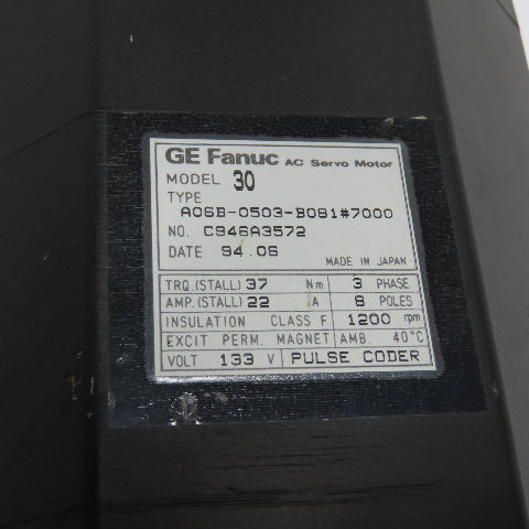 GE Fanuc A06B-0503-B081 #7000 AC Servo Motor 37Nm 3Ph 133V 8 Poles 1200RPM