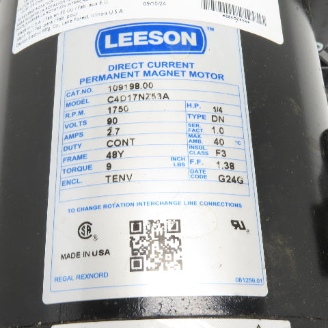 Dayton 6Z407B 1/4HP DC Gearmotor 90V 14RPM 130.8:1 Ratio 48Y Frame