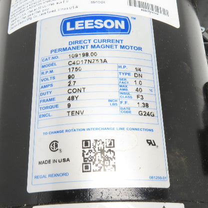 Dayton 6Z407B 1/4HP DC Gearmotor 90V 14RPM 130.8:1 Ratio 48Y Frame