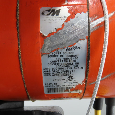 CM Lodestar Model RRS 2Ton 4000LB Electric Chain Hoist 20'Lift 16FPM 230/460 3Ph