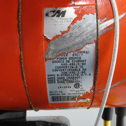CM Lodestar Model RRS 2Ton 4000LB Electric Chain Hoist 20'Lift 16FPM 230/460 3Ph