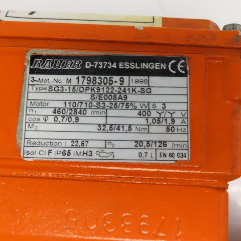 Bauer SG3-15/DPK9122-241K-SG Right Angle Gearmotor 400V 20.5/126RPM 22.67 Ratio