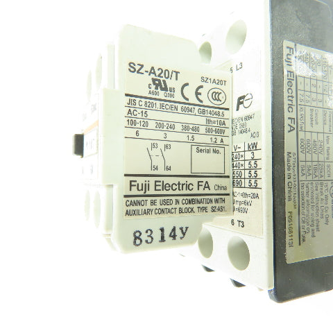Fuji Electric SC-E03 Magnetic Contactor 110/120V Coil 20A 600V 3Ph W/ SZ-A20/T