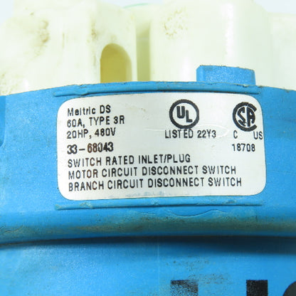 Meltric 33-68043 DS Switch Rated Inlet Plug 60A 480V 3Ph 20HP