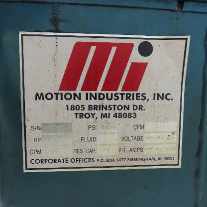 Motion Industries MI147022A 15-Gallon Hydraulic Power Unit 7.5 HP 230/460V 5GPM