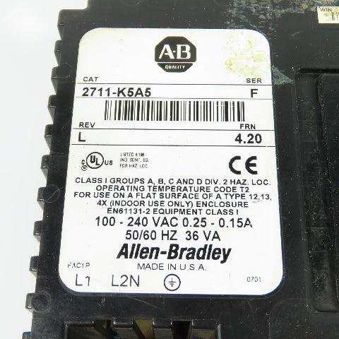 Allen-Bradley 2711-K5A5 PanelView 550 Operator Interface Ser F Rev L FRN 4.20