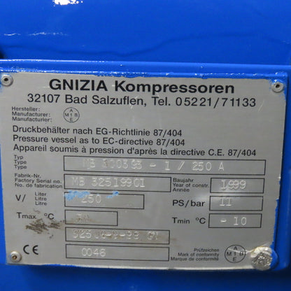 250 Liter 69 Gallon Horizontal Compressed Air Receiver Tank 11 Bar