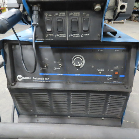 Miller 452 Deltaweld MIG Wire Welder 450A 480V 3Ph D-75S Dual Feeder Wheel Pkg.