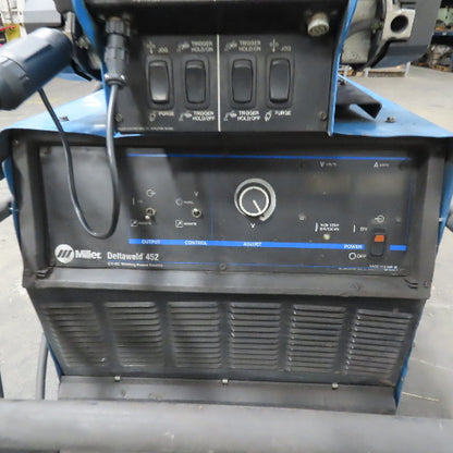Miller 452 Deltaweld MIG Wire Welder 450A 480V 3Ph D-75S Dual Feeder Wheel Pkg.