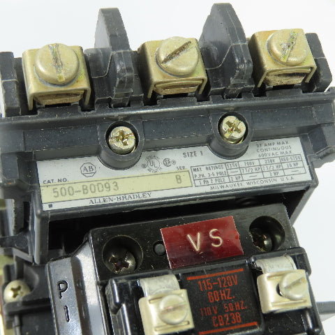 Allen-Bradley 500-B0D93 Size 1 Contactor 3-Pole 27A 600VAC Max 115-120V Coil