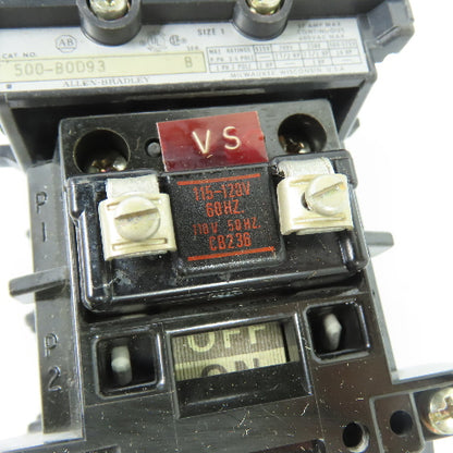 Allen-Bradley 500-B0D93 Size 1 Contactor 3-Pole 27A 600VAC Max 115-120V Coil