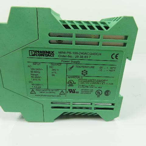 Phoenix Contact MINI-PS-100-240AC/24DC/4 Mini Power Supply 24VDC 4A Out 100-240V