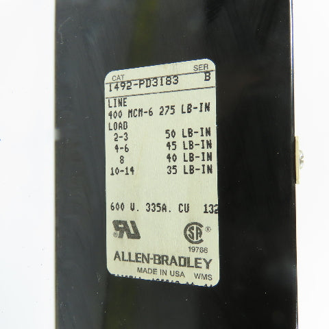 Allen-Bradley 1492-PD3183 Power Distribution Block 3-Pole 335A 600V