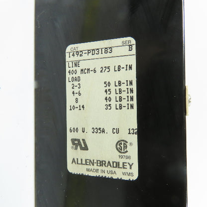 Allen-Bradley 1492-PD3183 Power Distribution Block 3-Pole 335A 600V