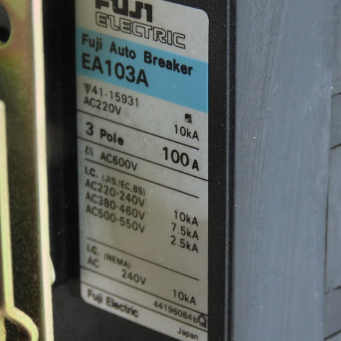 Fuji Electric EA103A Molded Case Circuit Breaker 3Ph 100A 240V W/ Disconnect