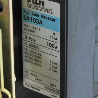 Fuji Electric EA103A Molded Case Circuit Breaker 3Ph 100A 240V W/ Disconnect