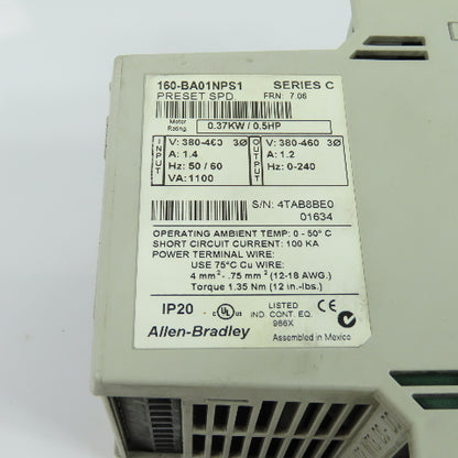 Allen-Bradley 160-BA01NPS1 0.5HP VFD Speed Drive 3Ph 380-460V IP20 Ser C