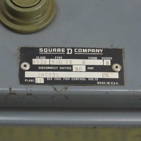 Square D 8538SBG13S 30A Fusible Combination Motor Starter NEMA Size 0 3Ph 480V