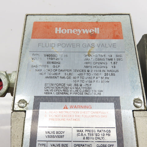 Honeywell V4055D1035 Dual Power Gas Valve Actuator 120V G-LP 13 Sec Opening