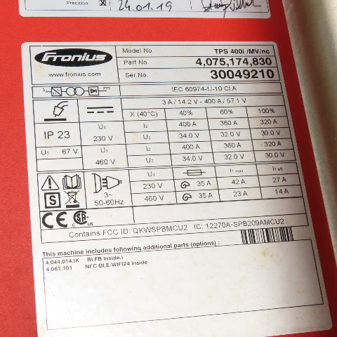 Fronius TPS 400i /MV/nc Multivoltage Welding Power Source 400A 3Ph 230V/460V