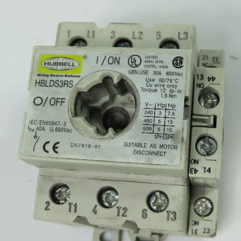 Hubbell HBLDS3RS 30A Motor Disconnect Switch 3Ph 600VAC