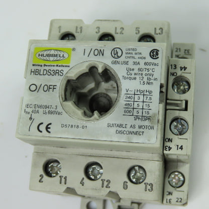 Hubbell HBLDS3RS 30A Motor Disconnect Switch 3Ph 600VAC