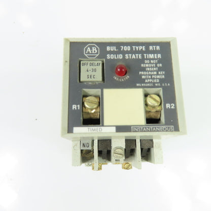 Allen-Bradley 700-RTR00N000A1 Solid State Timer Relay 110-120VAC .4-30 Sec Off
