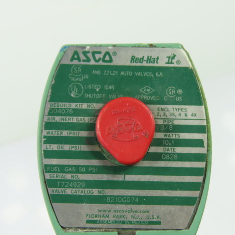 Asco 8210G074 Solenoid Valve 3/8" Pipe 50 PSI Fuel Gas 120V