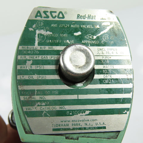 ASCO 8210G074 Solenoid Valve 3/8" Pipe 50 PSI Fuel Gas 120V