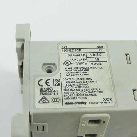 Allen-Bradley 193-ED1CP E1 Plus Overload Relay 1.0-5.0A Class 10 Ser C