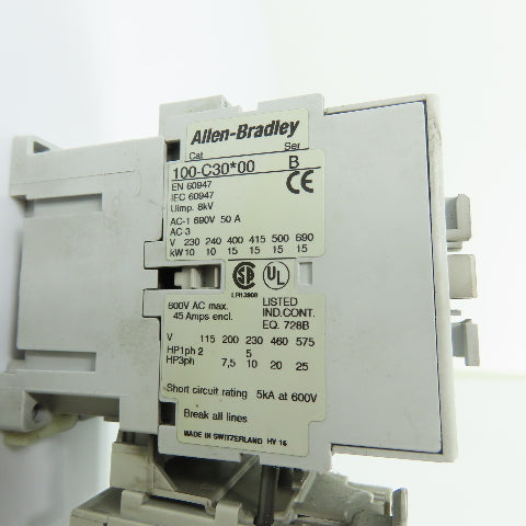 Allen-Bradley 100-C30*00 IEC Contactor 120V W/ 193-EA1DB Overload Relay 1.0-2.9A