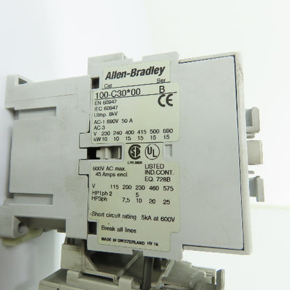 Allen-Bradley 100-C30*00 IEC Contactor 120V W/ 193-EA1DB Overload Relay 1.0-2.9A