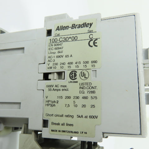 Allen-Bradley 100-C30*00 Contactor 120V Coil W/ 193-EA1HC 12-37A Overload Relay