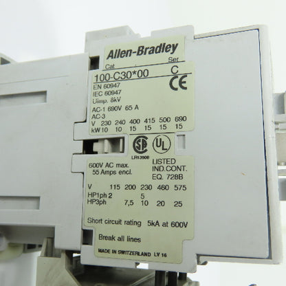 Allen-Bradley 100-C30*00 Contactor 120V Coil W/ 193-EA1HC 12-37A Overload Relay