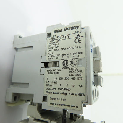 Allen-Bradley 100-C09*10 Contactor 120V Coil W/193-EA1DB Overload Relay 1.0-2.9A