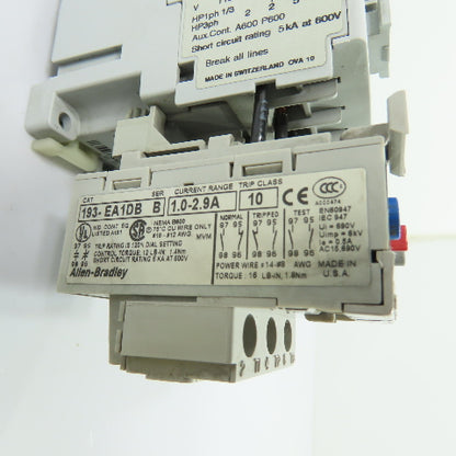 Allen-Bradley 100-C09*10 Contactor 120V Coil W/193-EA1DB Overload Relay 1.0-2.9A