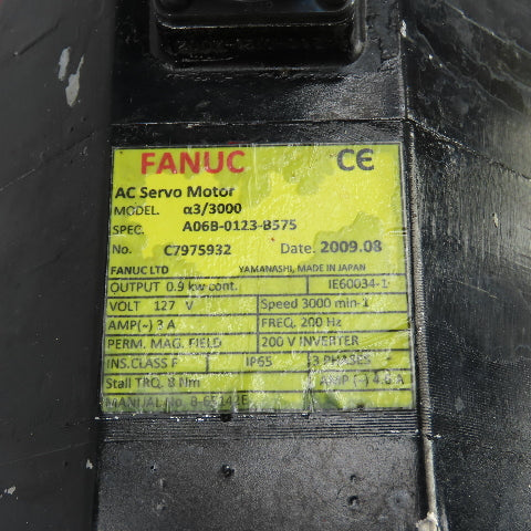 FANUC A06B-0123-B575 a3/3000 AC Servo Motor 0.9kW 127V 3000RPM 3Ph 8Nm