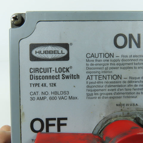 Hubbell HBLDS3 30A Non Fusible Safety Disconnect Switch 600VAC